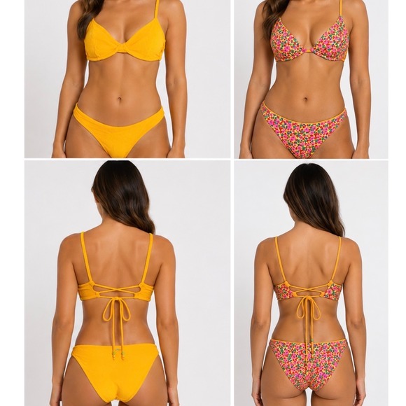 Maaji Other - Maaji Reversible Bikini Set Women Medium Yellow Floral NWT Underwire Lace-up